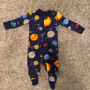 Hanna Andersson footless one piece pajamas, outer space theme, size 6-12 months